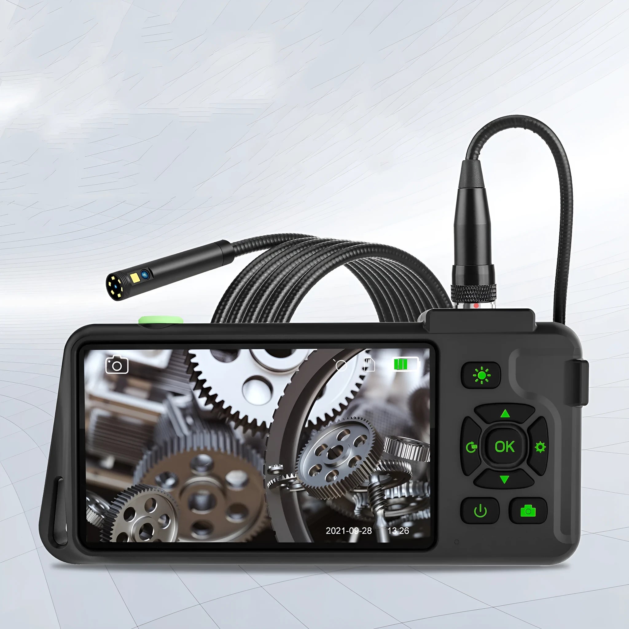 Portable industrial endoscope with 4.5-inch colour screen and 5.5mm camera for automotive inspection