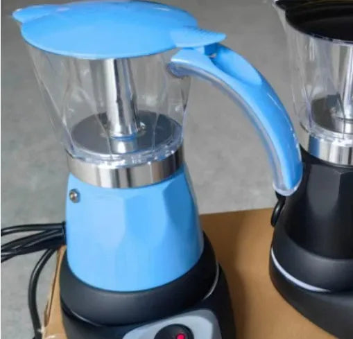 Octagonal aluminium electric moka pot coffee maker in blue colour with EU plug