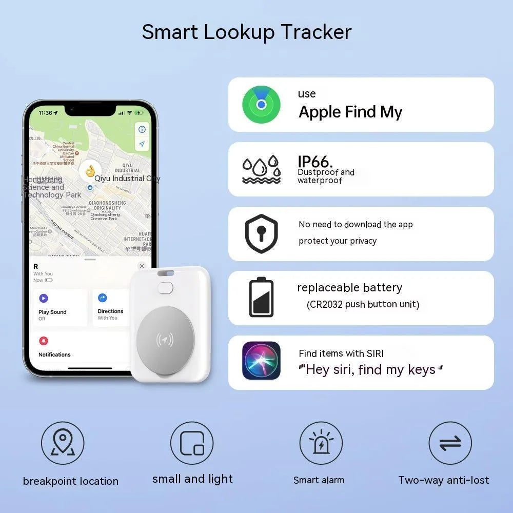 White ABS pet tracking device compatible with Apple products for dog or cat location monitoring