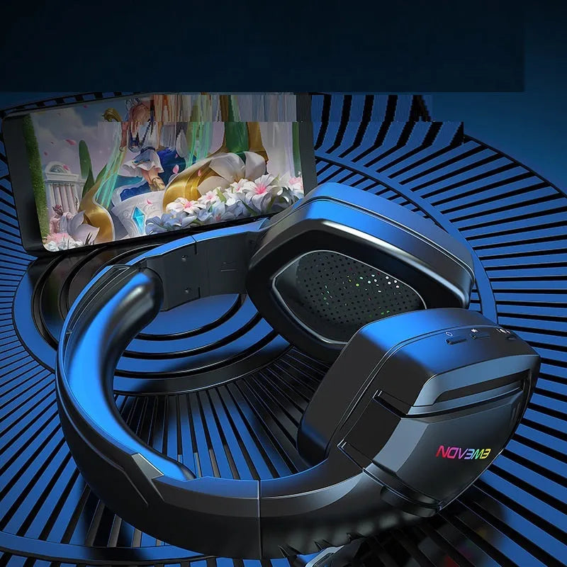 Black RGB wireless Bluetooth headphones with noise reduction and over-ear design