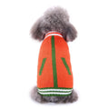 Dog wearing Pet Bone Stripe High Neck Christmas Sweater in grey, standing indoors