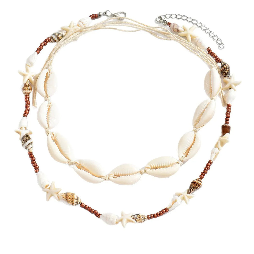 Women's geometric shell necklace with natural pendant on regular chain, colour X1900