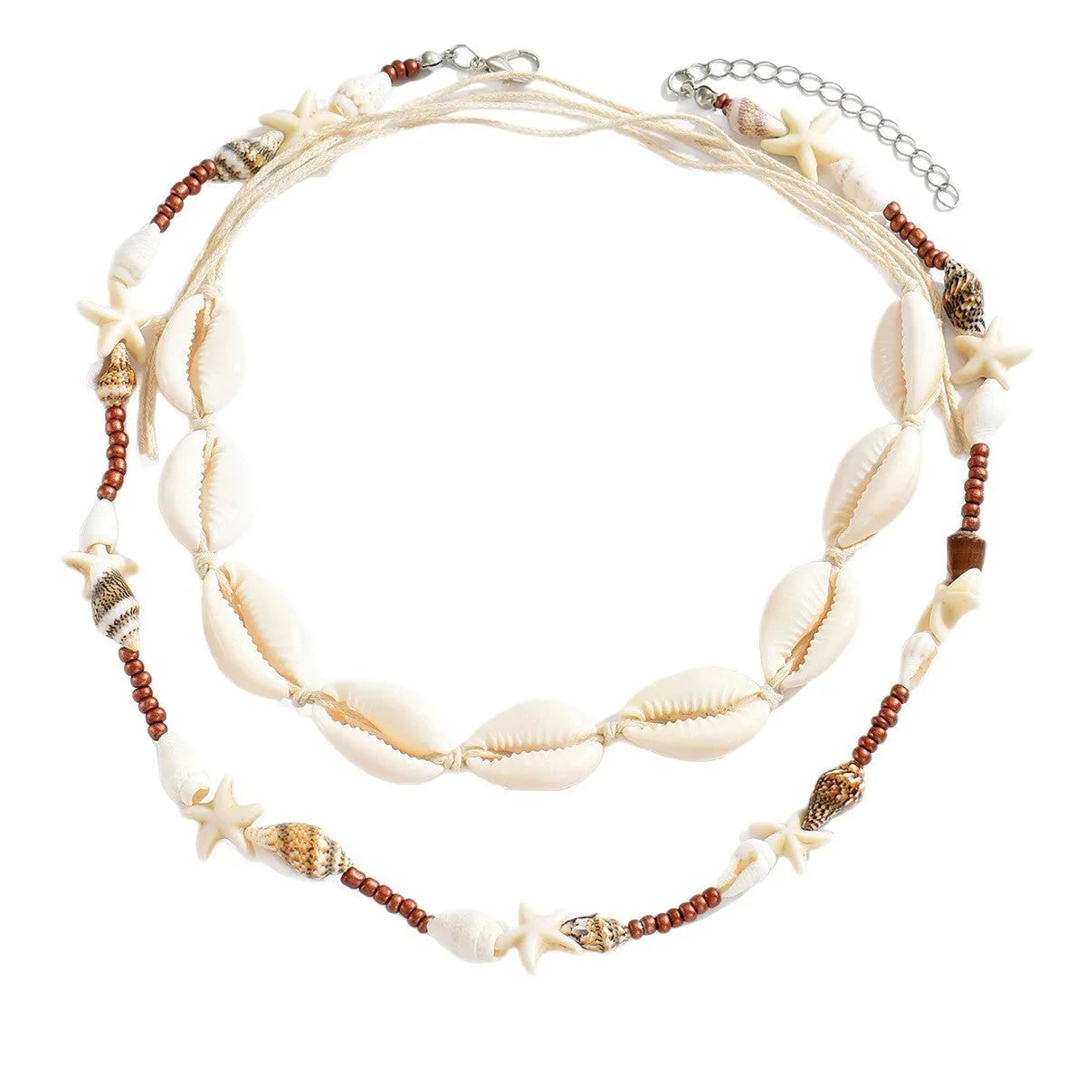 Women's geometric shell necklace with natural pendant on regular chain, colour X1900