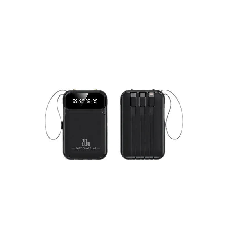 Large capacity 20000 mA mini power bank with plastic shell in beige colour screen option, compact size 101.5 x 66 x 28 mm