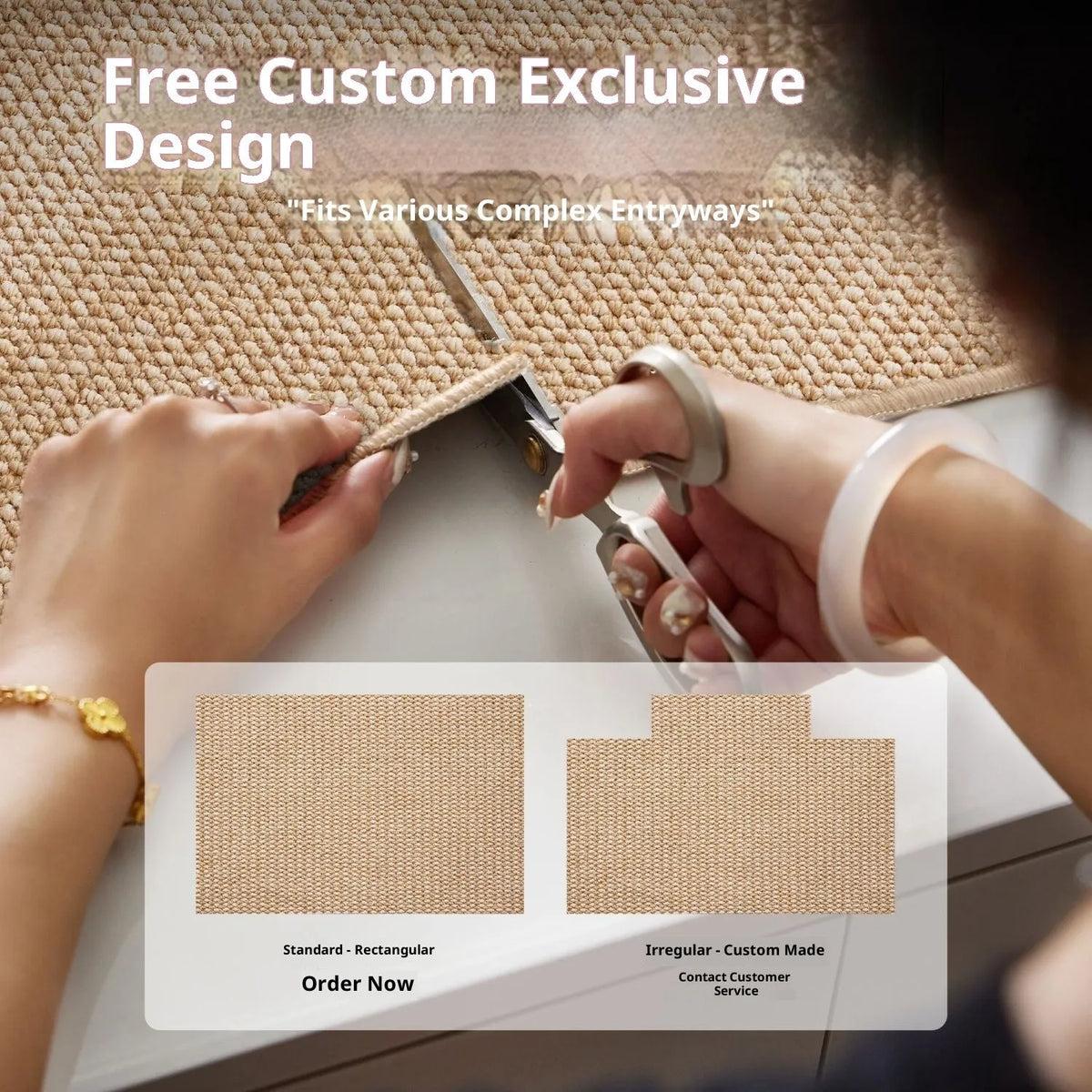 Woven polypropylene floor mat in camel, square shape, non-slip, available in sizes from 20x30cm to 140x200cm