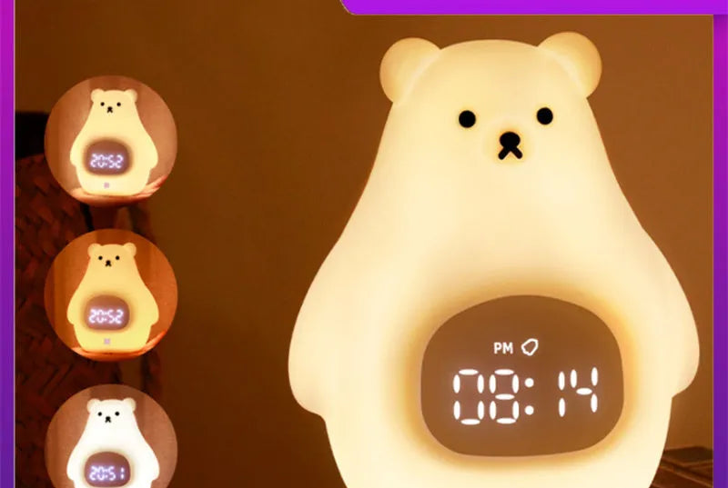 Big White Bear shaped silicone night light with remote control on a bedside table.