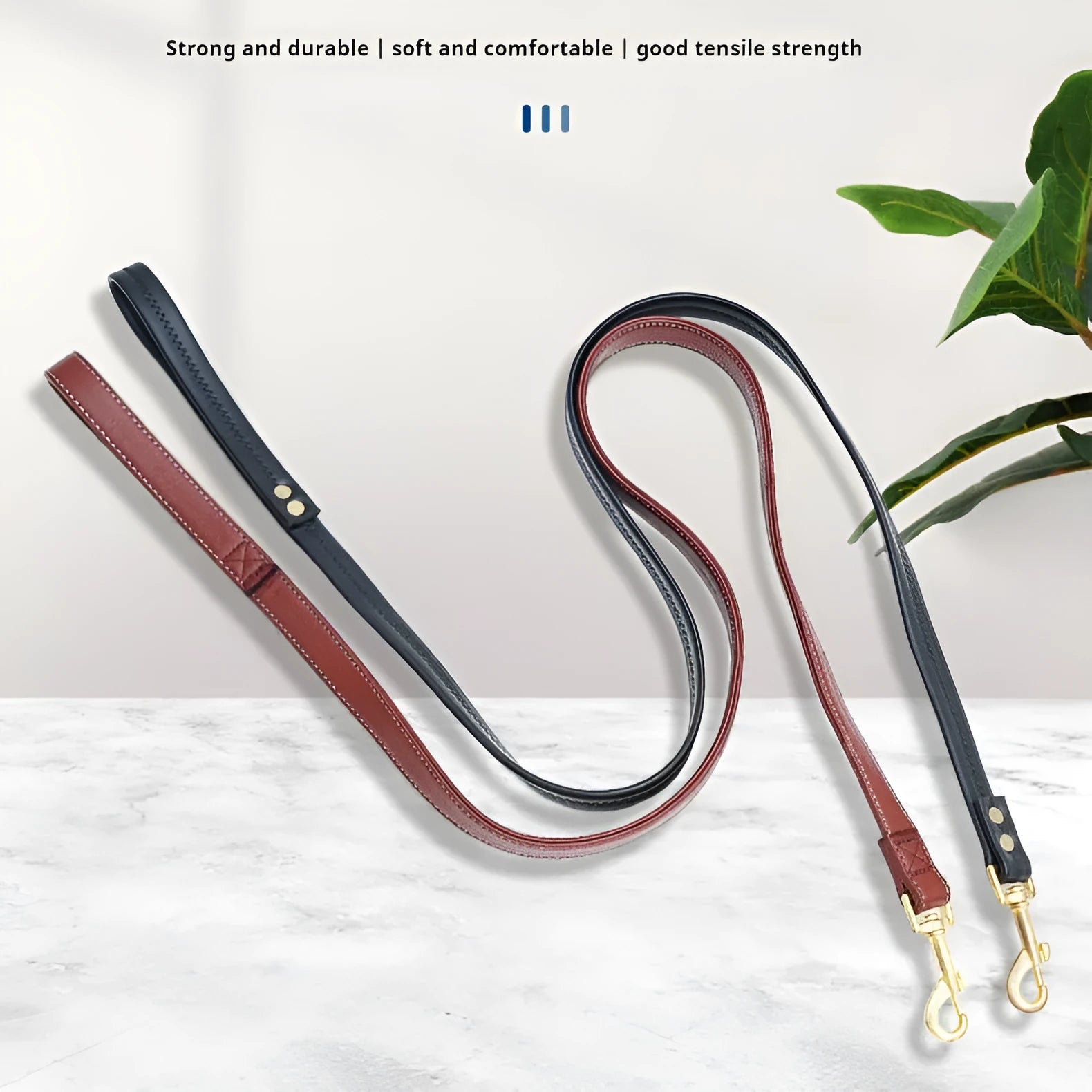 PU leather pet traction belt in black or maroon with chain ring attachment