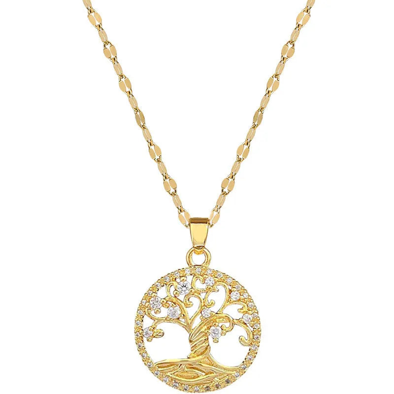 Gold-coloured adjustable necklace with an iridescent mother-of-pearl cross pendant on a detailed lip chain.