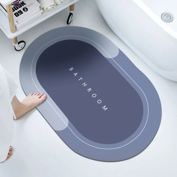 Modern simple diatom mud bathroom floor mat with non-slip rubber backing in Baikal blue colour.