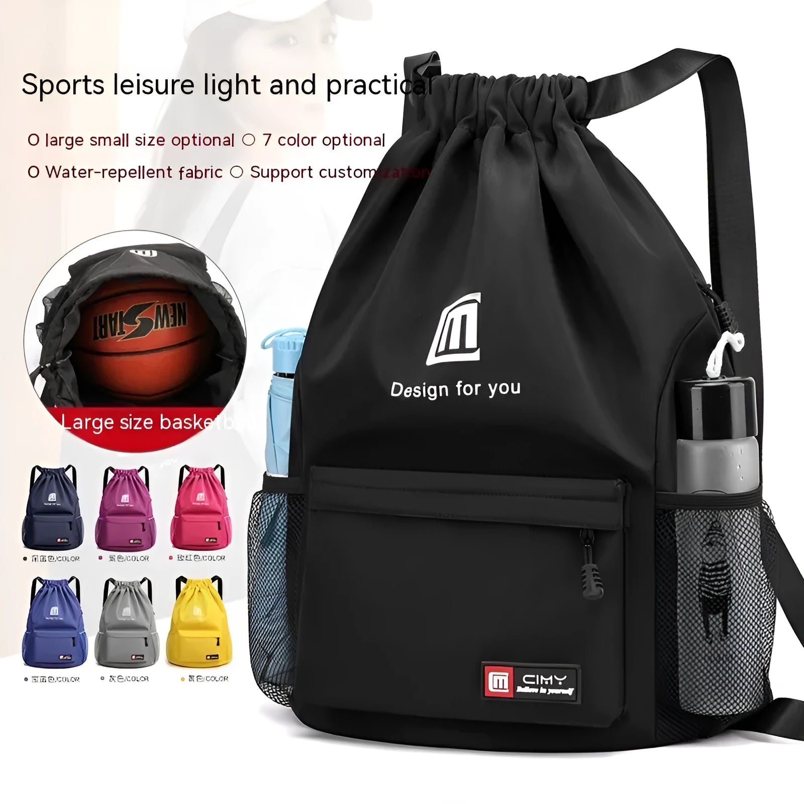 Oxford fabric drawstring backpack in multiple colours with foldable design and shoulder straps