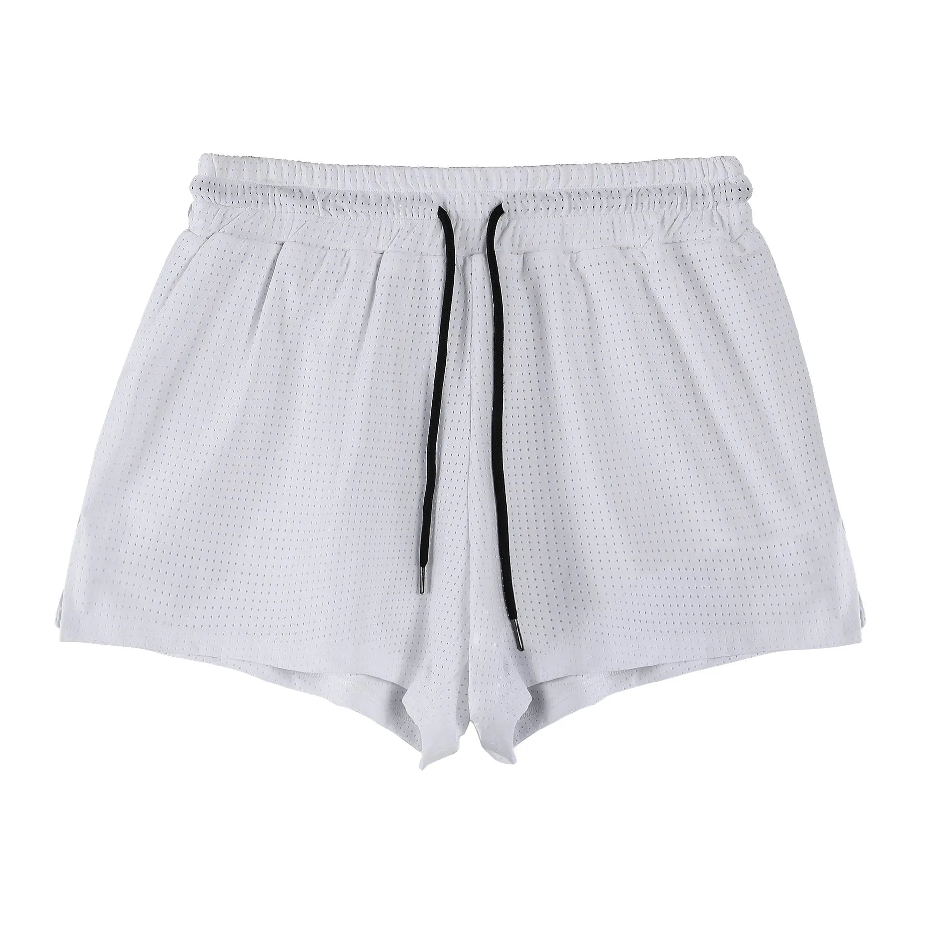 Men's black quick-drying nylon shorts with a mid-waist fit, laid flat.