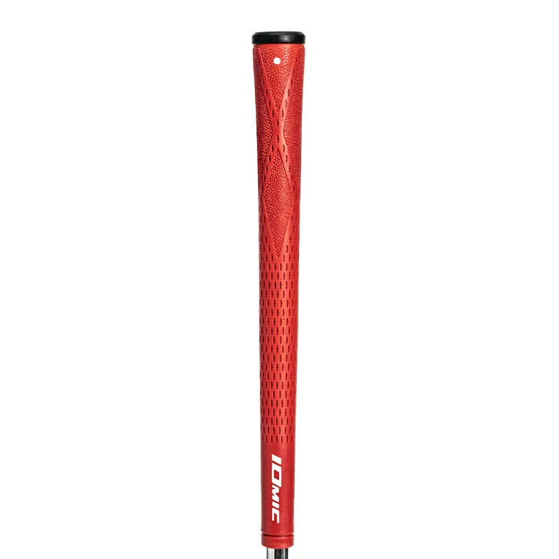 Close-up of a TPE golf club grip showing cross-hatch texture, displayed in red colour option.
