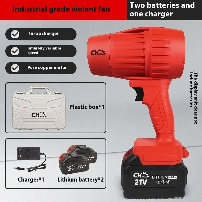 Brushless turbo fan industrial hair dryer with 21V lithium battery in green colour