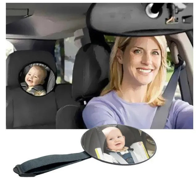Black baby safety seat rearview mirror with 17cm glass and locking strap for cars