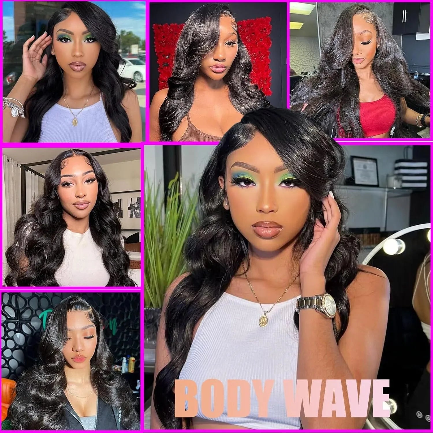 Black synthetic long wave wig with lace front on a mannequin head, showing pre-plucked hairline