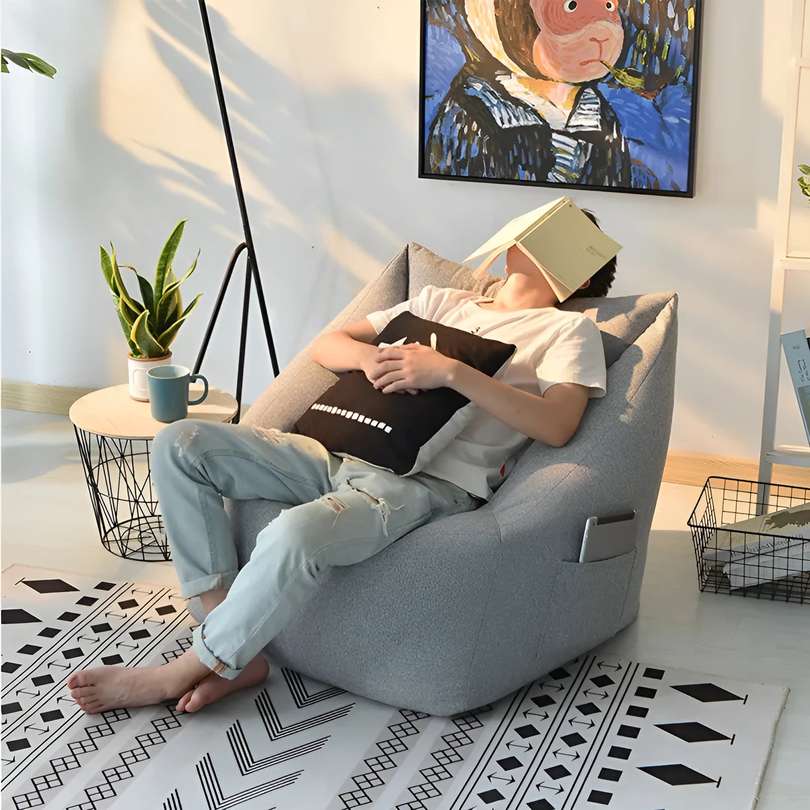 Single fabric leisure chair in mint green, 66x66x70cm compact size, for bedroom or living room use
