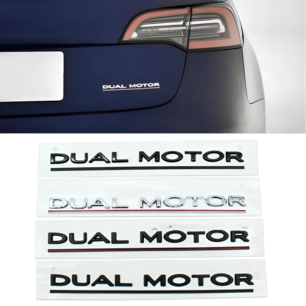 Tesla Model 3 double motor rear bumper sticker in ABS plastic, showing matte black colour option