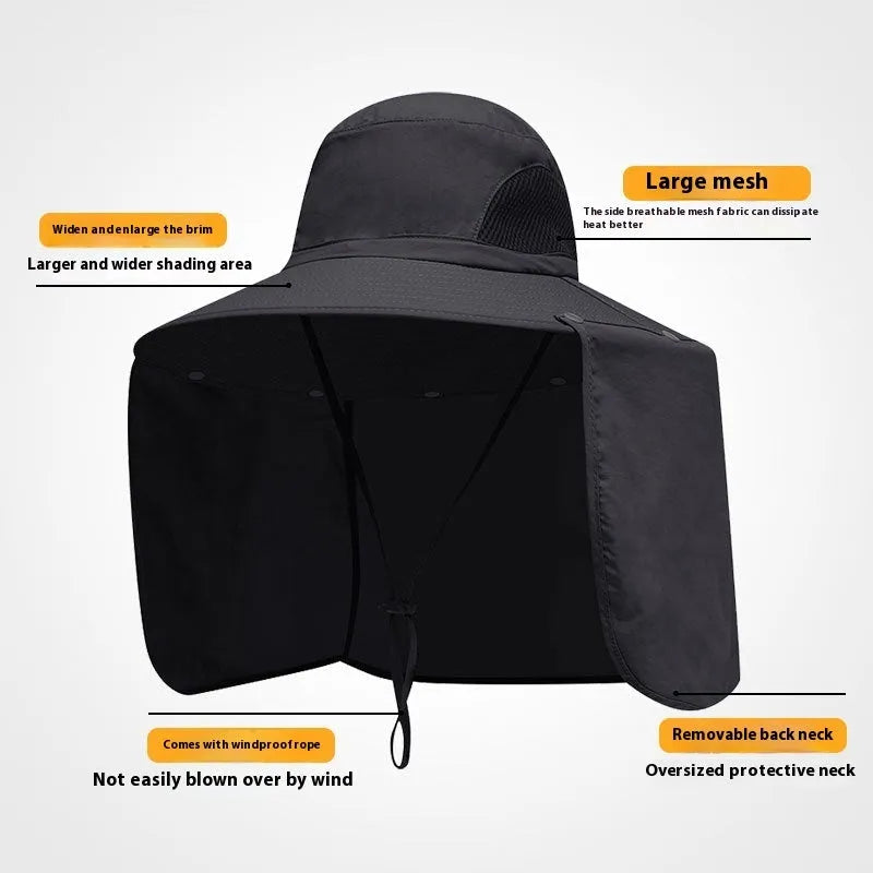 Nylon fisherman hat with neck sun protection flap in camouflage pattern