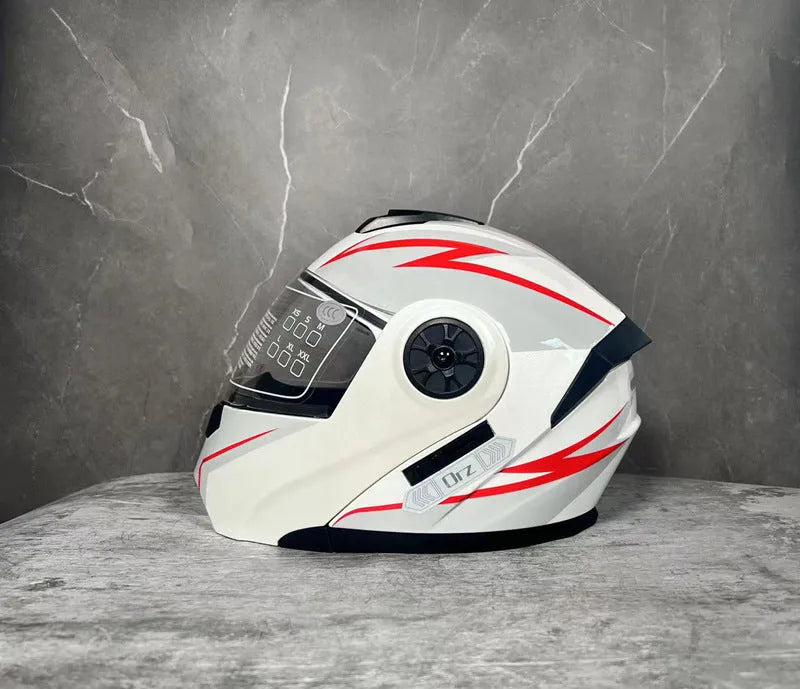 Battery full face motorcycle helmet in matte grey with multiple visor options