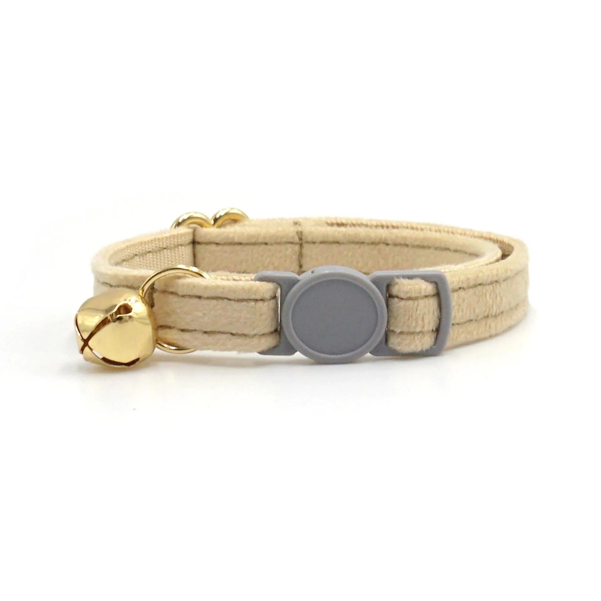 Cat collar with safety buckle and bell, available in corduroy or velvet, in multiple colours for small cats.