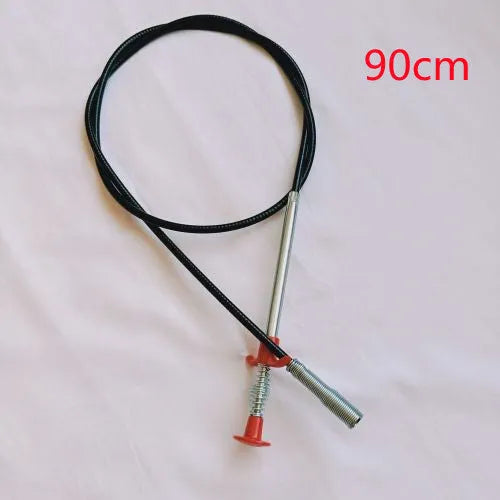Flexible drain cleaning spring tool with gripped handle for removing hair from pipes