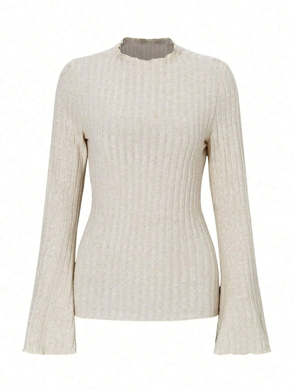 Long sleeve round neck slim fit top in black with lantern sleeves and a subtle sunken stripe pattern.