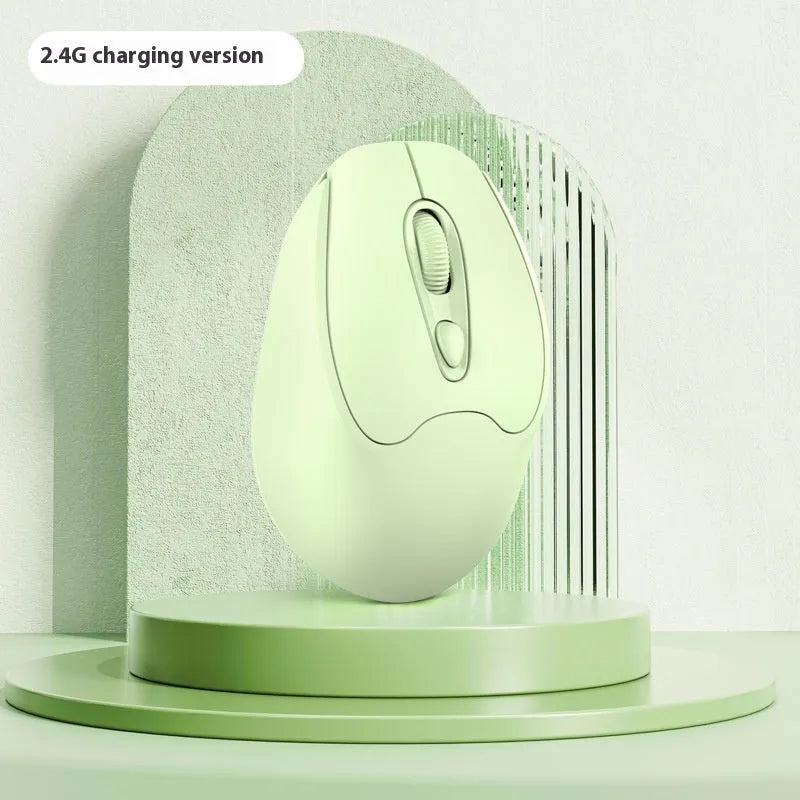 Dual-mode Bluetooth wireless mouse in grey, green, girl pink or milk tea pink colours with USB charging cable
