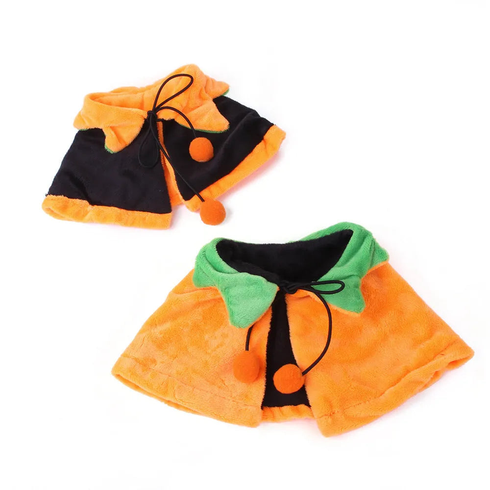 Halloween pumpkin double-sided cloak costume for dogs and cats in plush material