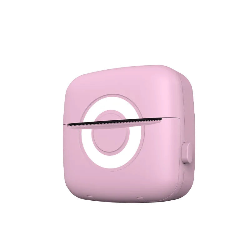 C13 pink self-adhesive label printer with Bluetooth and 1200mAh battery, 80x80x35mm