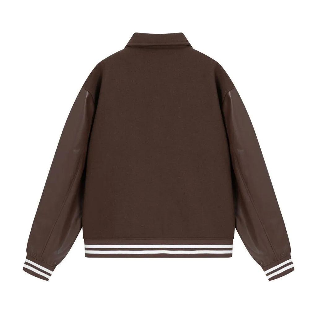 Women's cotton woolen jacket with embroidered stickers bone design in apricot colour