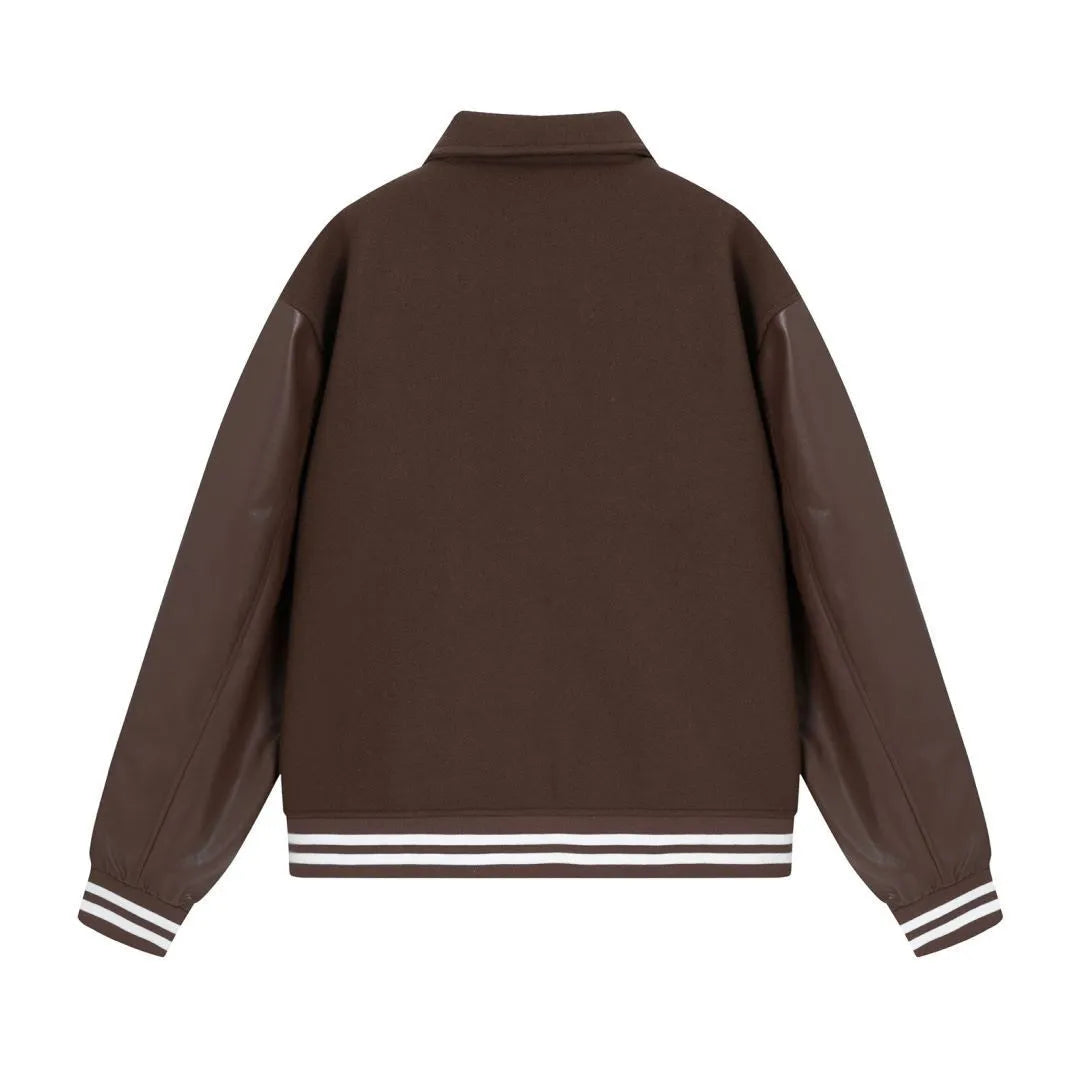 Women's cotton woolen jacket with embroidered stickers bone design in apricot colour