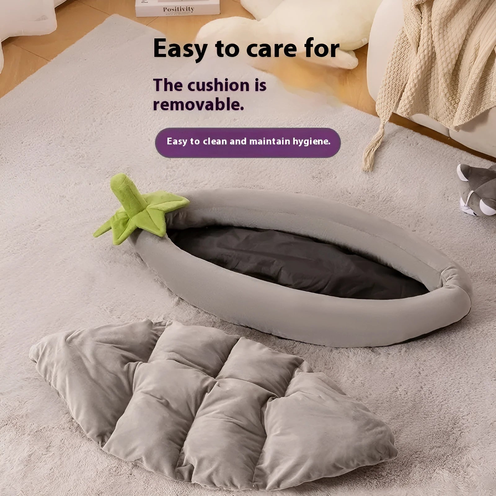 Removable washable dog mat in brown, shown in a large size next to a resting dog.