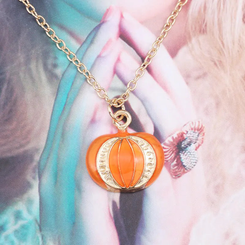 Halloween oil drop pumpkin cat necklace pendant alloy chain 45+5cm clavicle style
