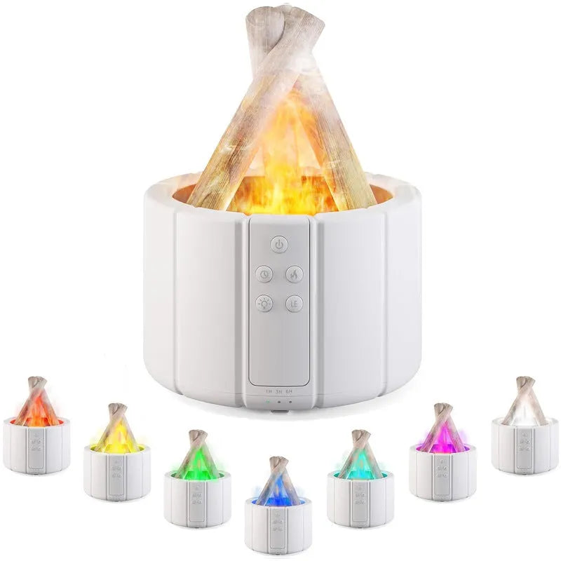 Simulated flame aromatherapy machine with 280ml tank in white on a desk