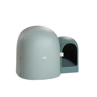 Oversized fully enclosed cat litter box in ABS plastic, shown in moss green colour.