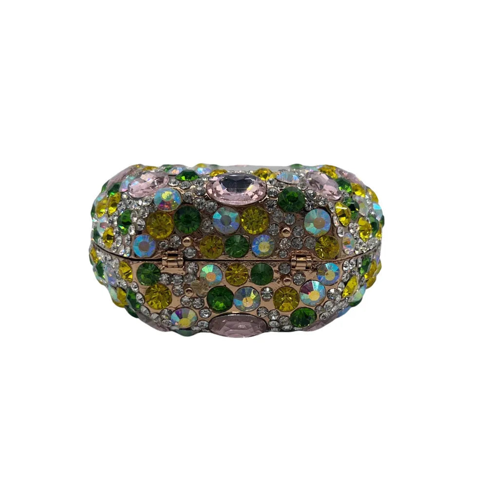 Women's hard alloy clutch bag with diamond crystal design in golden colour