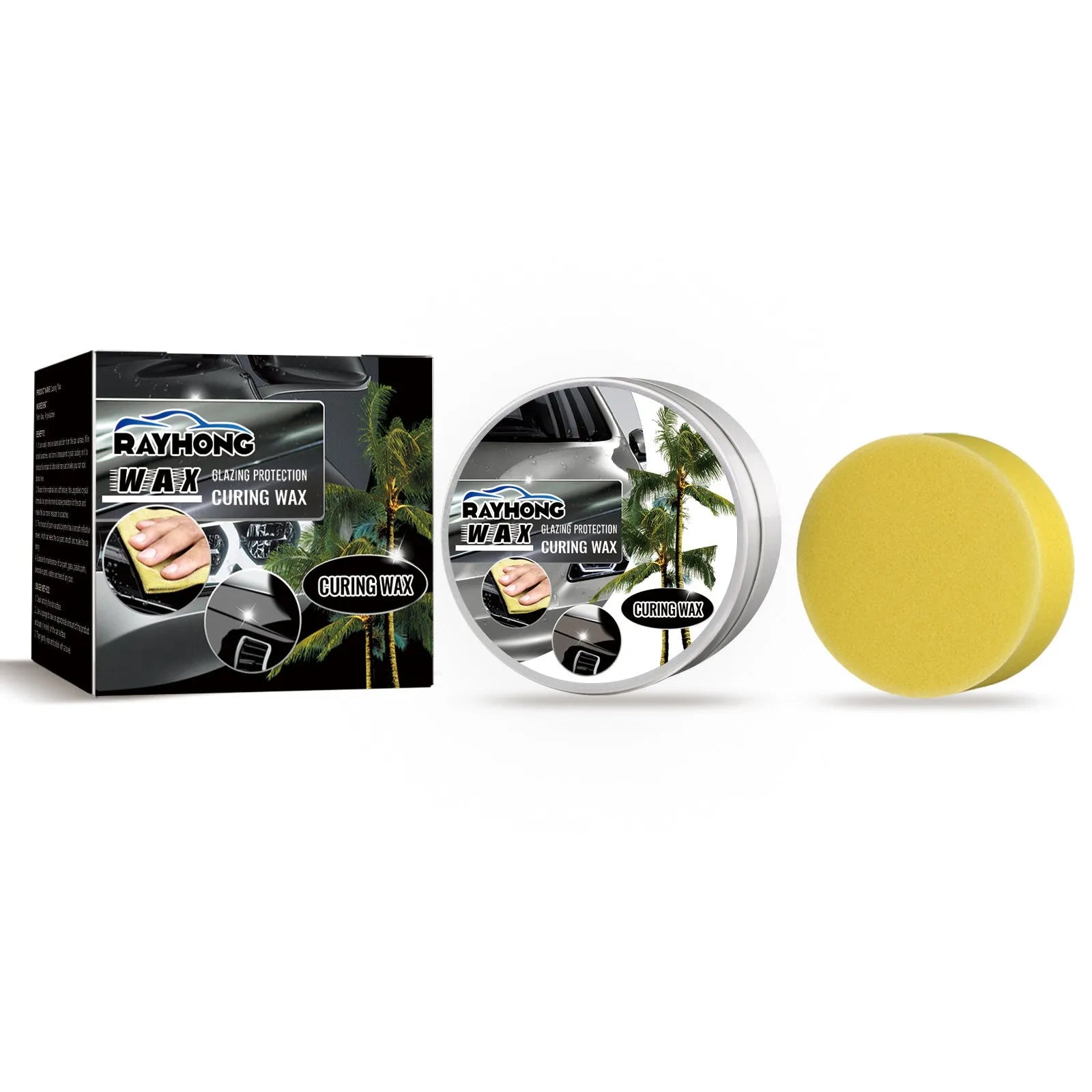 Car coating wax block and sponge applicator for automotive paint cleaning