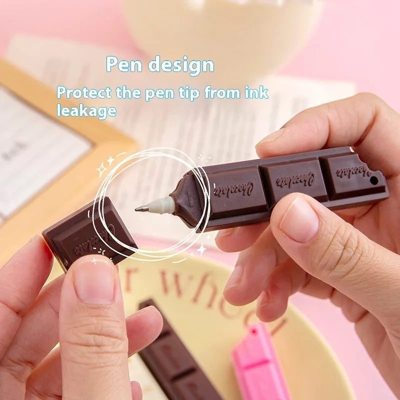 Chocolate-themed novelty ballpoint pen with 0.5mm bullet tip in choice of three colours