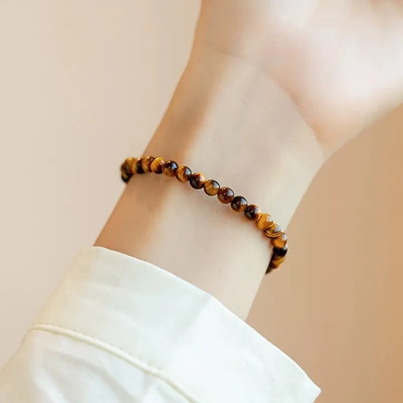 New Chinese style tigereye bracelet with geometric round beads showing 4mm 6mm 8mm size options
