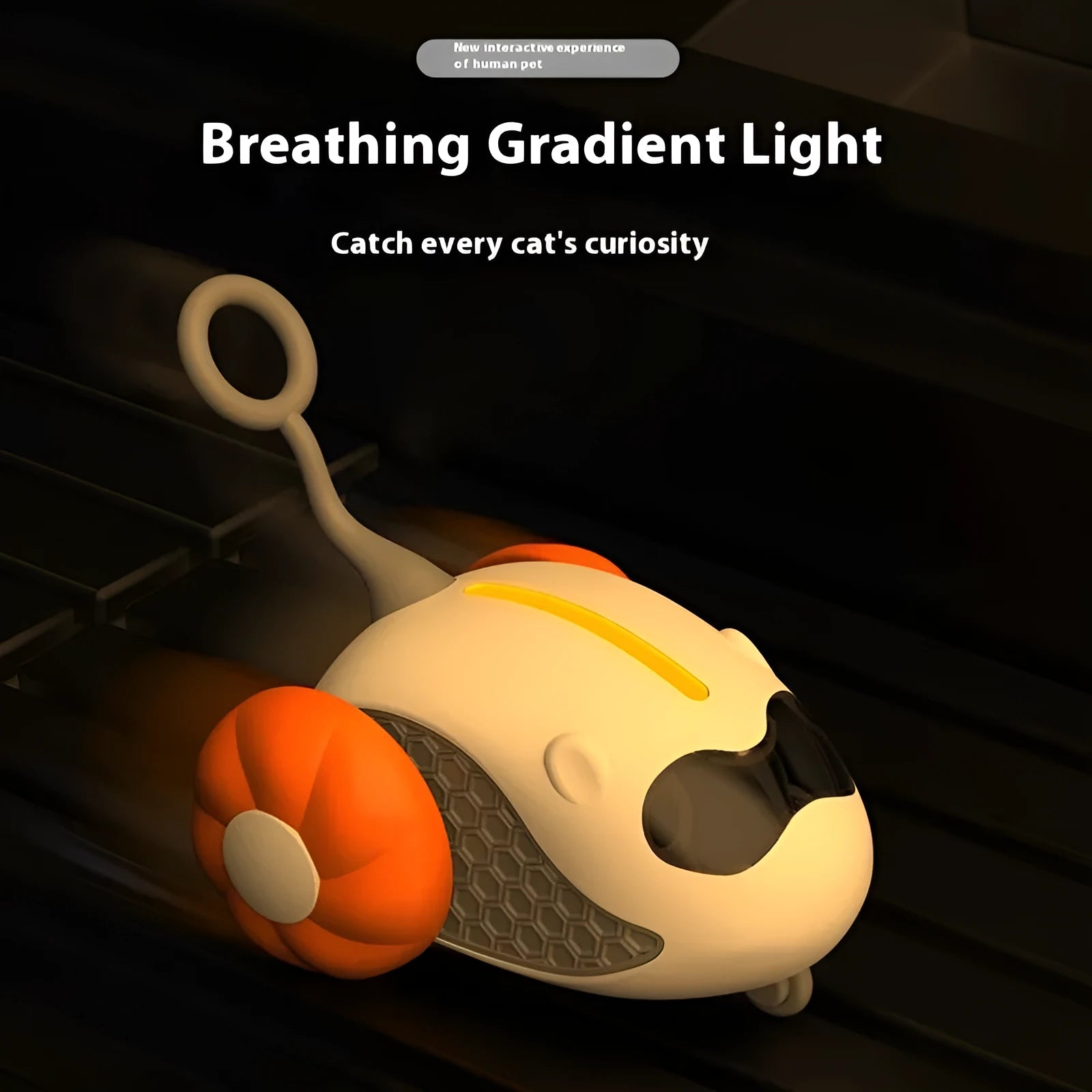 Orange remote control cat teaser car with feather attachment and wireless controller