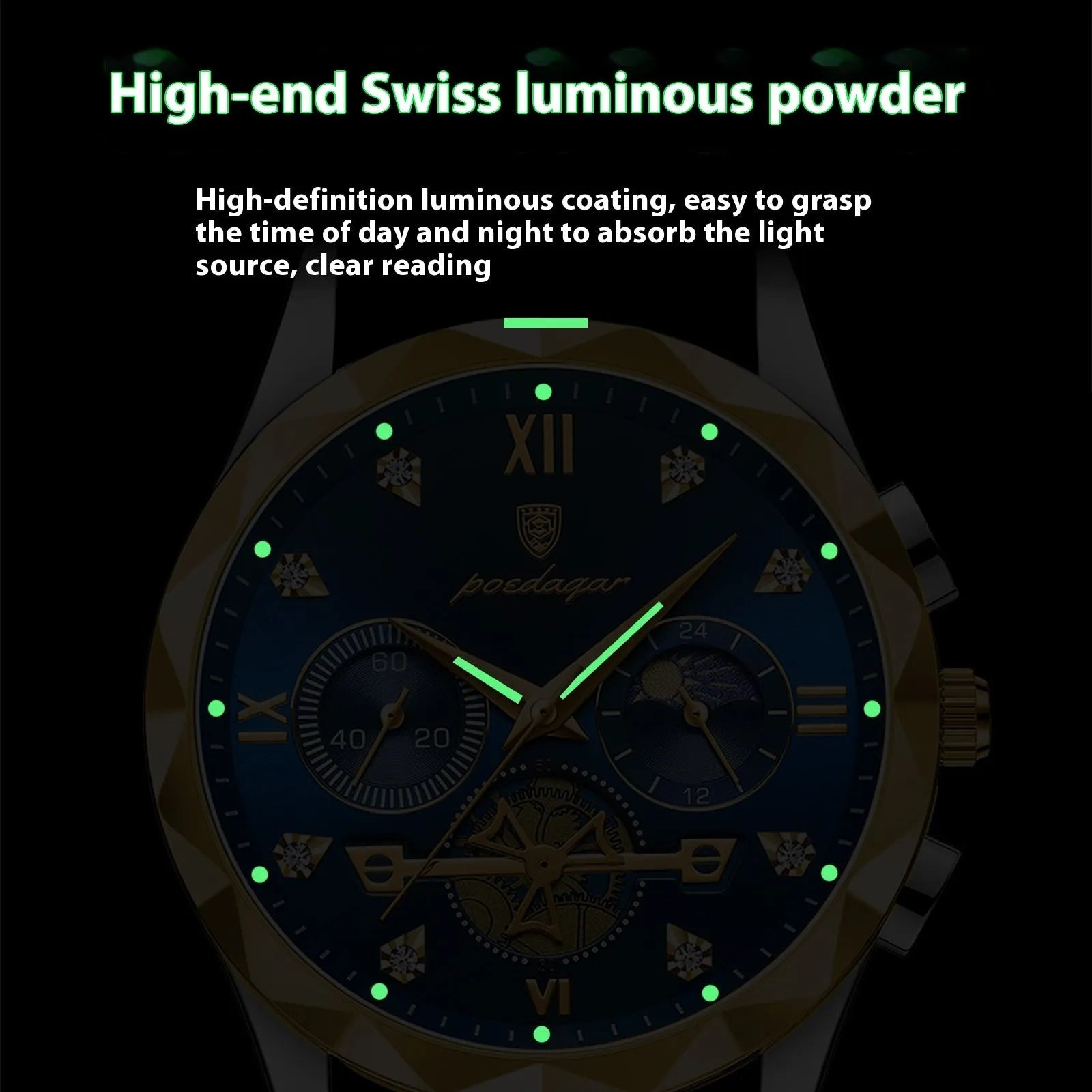 Men's waterproof multi-functional leisure watch with metal strap, 41mm dial, and mineral glass mirror in silver tone