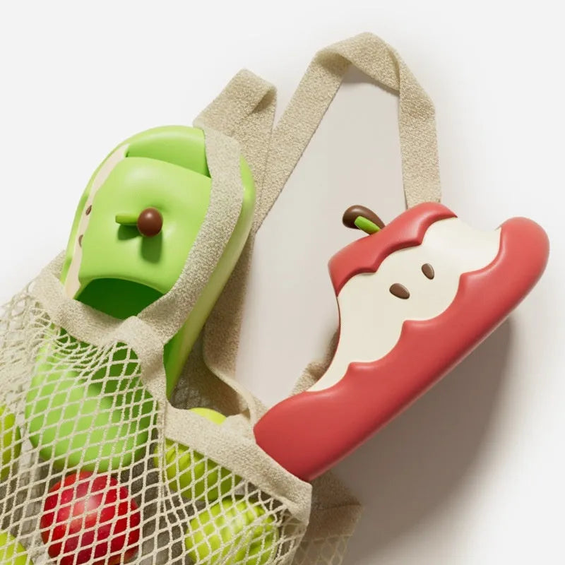 Cartoon fruit design EVA parent-child sandals for couples in light blue, green, pink, black, and red colours