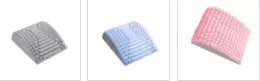 Blue back stretcher pillow for lumbar and neck support on a grey background.