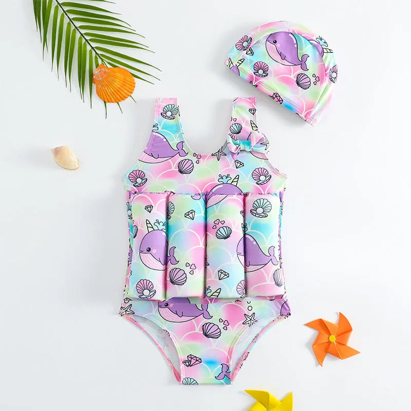 Children's buoyancy swimsuit boy's one-piece in Korean-style solid colour, nylon fabric, available in sizes M to XXL