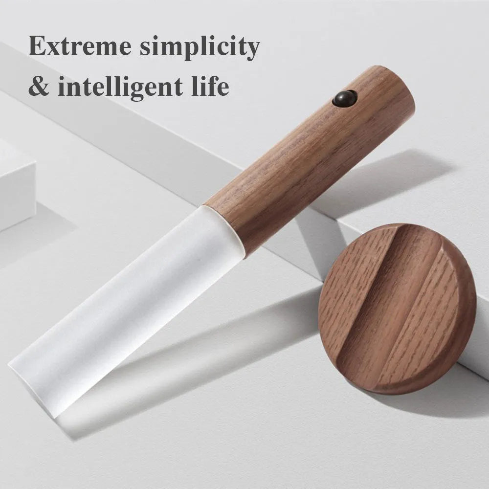 Magnetic USB LED night light with PIR motion sensor, warm white light, acrylic shade, Ash or Walnut finish