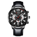 Fake three eye luminous sports watch for men, 9mm case, black or blue ribbon strap, six colour options