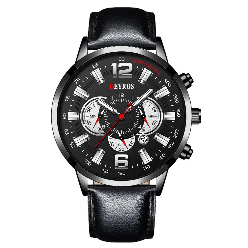 Fake three eye luminous sports watch for men, 9mm case, black or blue ribbon strap, six colour options