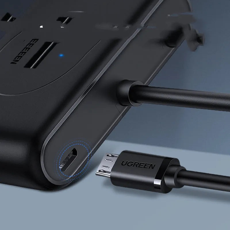 Black USB 3.0 extender adapter set with a multi-port hub and a choice of cable lengths on a desk.