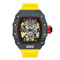 Automatic mechanical men's watch with 37mm dial, silicone strap, and stainless steel buckle in multiple colour options