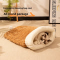 Blue rabbit design flannel-lined cat sleeping bag nest bed measuring 50 by 40 centimetres.